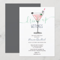 Cool pink cocktail witches Halloween bridal shower Invitation