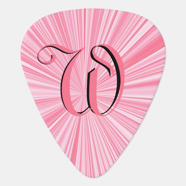 Cool Pink Color Burst Monogram Initial Custom Guitar Pick (Front)