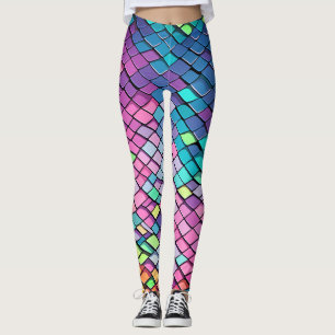 Cool Pink Colorful Mermaid Tail Scales Pattern Leggings