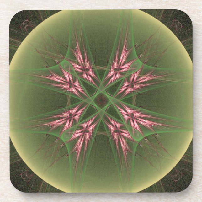 Cool Pink Crystals in Green Orb Drink Coaster (Front)