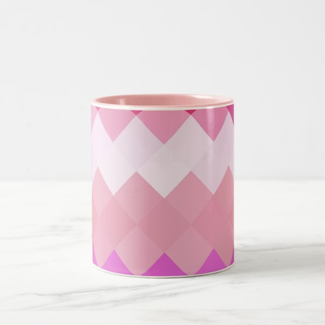Cool Pink Diamond Chevron Pattern Two-Tone Coffee Mug (Center)