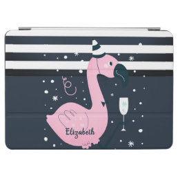 Cool Pink Flamingo Nautical Navy Blue Striped    iPad Air Cover