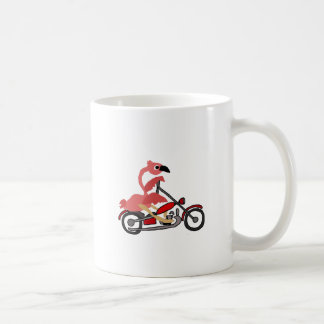 Cool Pink Flamingo Riding Motorcycle Cartoon Coffee Mug