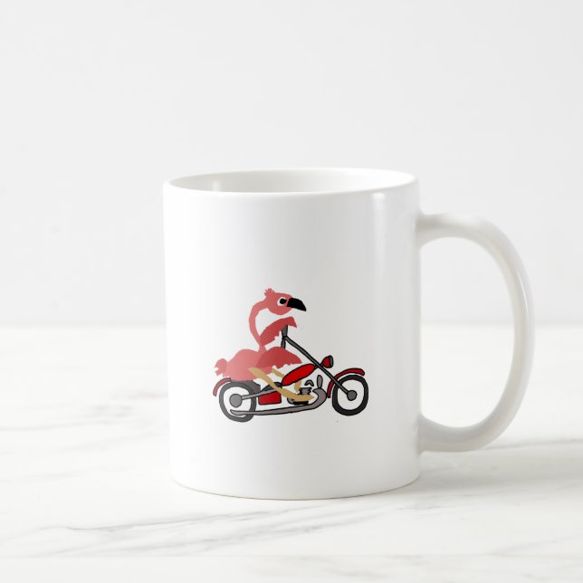 Cool Pink Flamingo Riding Motorcycle Cartoon Coffee Mug (Right)