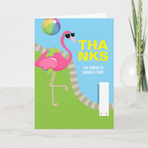 Cool Pink Flamingo Summer Pool Birthday Party Thank You Card