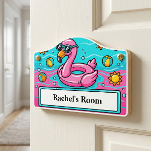 Cool Pink Flamingo Summer Pool Door Sign