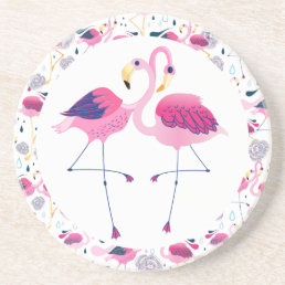 Cool Pink Flamingos Illustration Sandstone Coaster