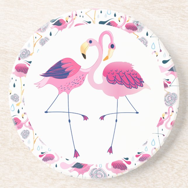 Cool Pink Flamingos Illustration Sandstone Coaster (Front)