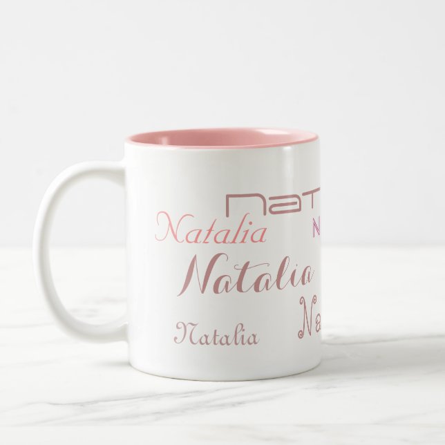 Cool Pink Fonts Your Name Personalized Two-Tone Coffee Mug (Left)
