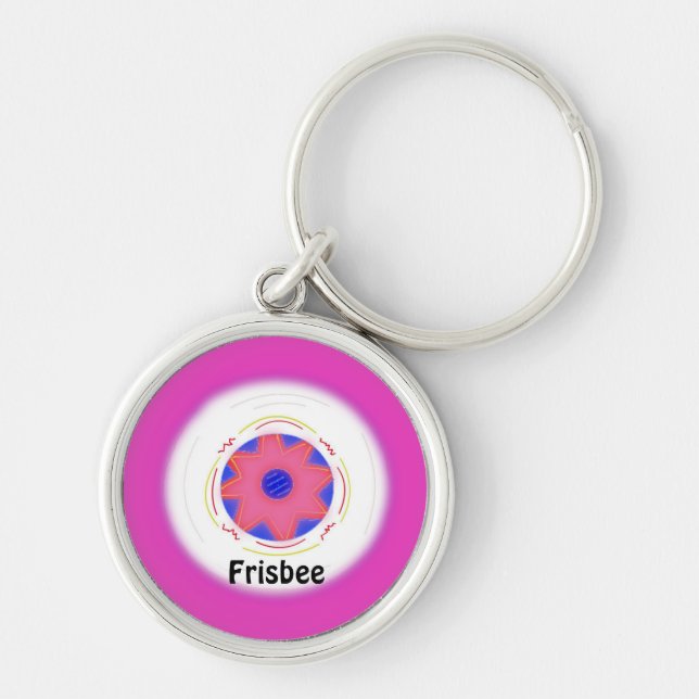 Cool Pink Frisbee Design Keychain (Front)