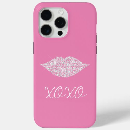 Cool Pink Glam Diamonds Lips Kiss XOXO iPhone 15 Pro Max Case