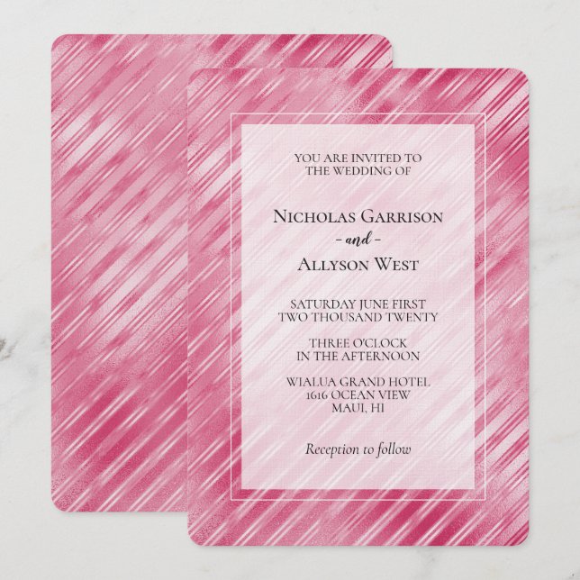 Cool Pink Glam Stripes Wedding Invitation (Front/Back)