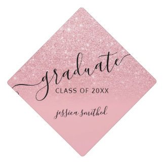 Cool pink glitter elegant chic typography graduate graduation cap topper
