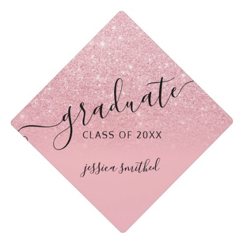 Cool pink glitter elegant chic typography graduate graduation cap topper