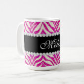 Cool Pink Glitter Girly Black Zebra Coffee Mug (Front Left)