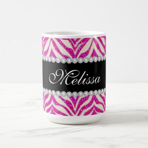 Cool Pink Glitter Girly Black Zebra Coffee Mug