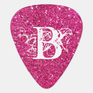 Cool Pink Glitter White Funky Monogram Custom Guitar Pick