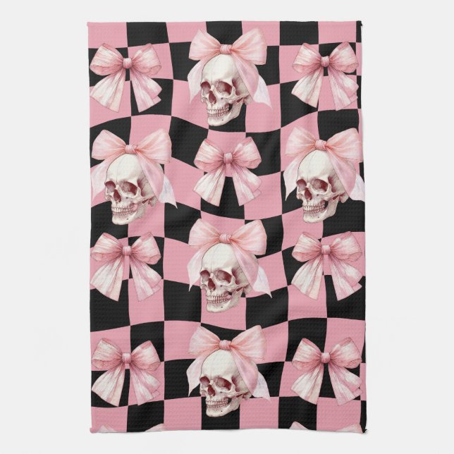 Cool Pink Kitchen Skeleton Halloween  Towel (Vertical)