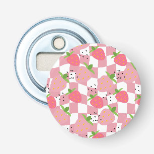 Cool Pink Kitchen Strawberries Checkered Design Bottle Opener