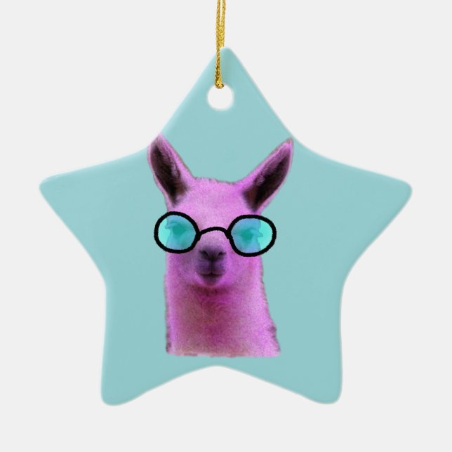 Cool Pink Llama! Ceramic Christmas Ornament (Front)