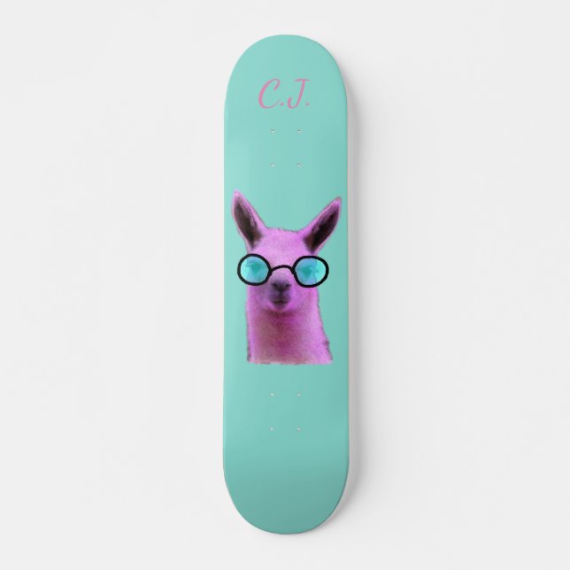 Cool Pink Llama! Flip Flops Skateboard Deck (Front)