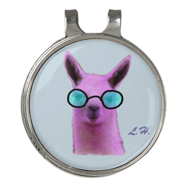 Cool Pink Llama! Golf Ball Markers. Hat Clip (Front)