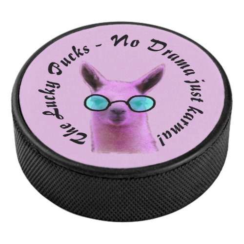 Cool Pink Llama Hockey Puck _ No Drama just karma