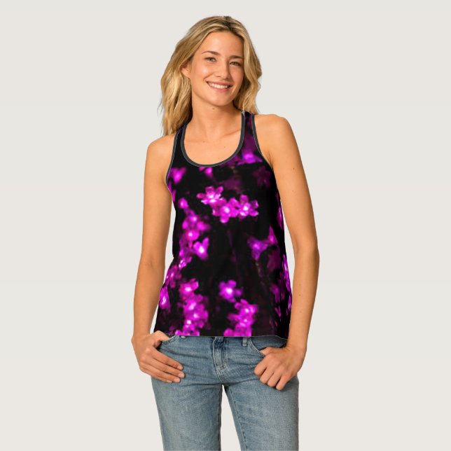 Cool Pink Magenta Flowers Graphic Womens Girls Tank Top (Front Full)