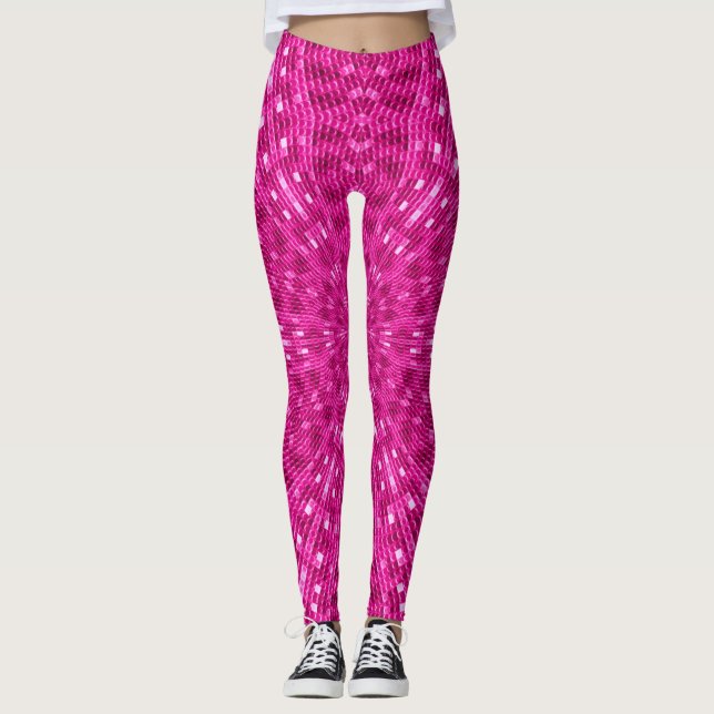 Cool Pink Mermaid Scales Mandala Leggings (Front)