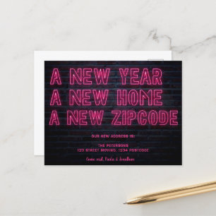 Cool pink neon sign new home moving announcement postcard