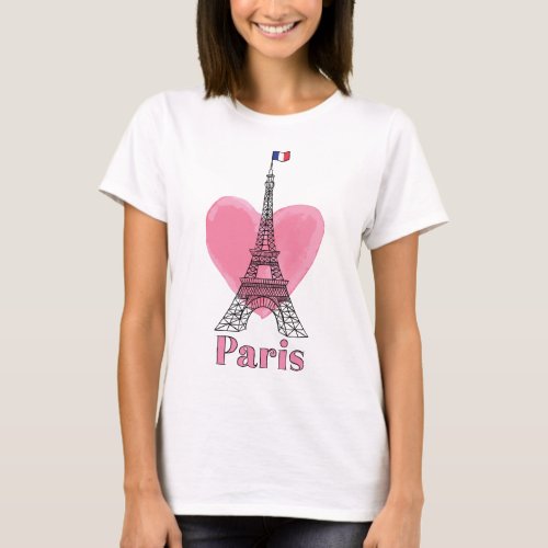 Cool Pink Paris Love Modern Eiffel Tower T_Shirt