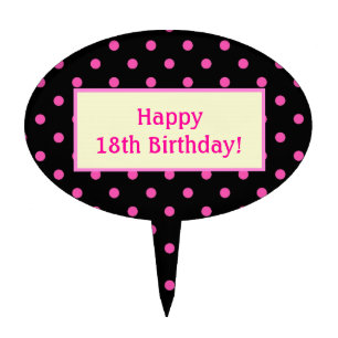 cool pink polka dots in black birthday cake top topper