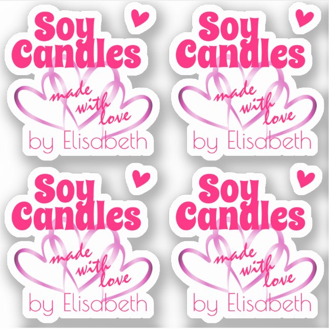 Cool Pink Purple Hearts Made with Love Soy Candles Sticker (Front)