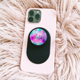 Cool pink purple watercolor nebula space monogram PopSocket
