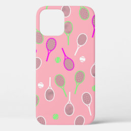 Cool Pink Retro Racquets Pattern Tennis Player  iPhone 12 Case