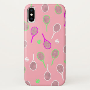 Cool Pink Retro Racquets Pattern Tennis Player iPhone X Case