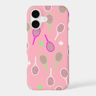 Cool Pink Retro Racquets Pattern Tennis Player iPhone 17 Case