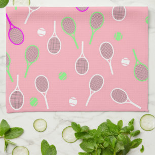 Cool Pink Retro Racquets Pattern Tennis Player   Kitchen Towel