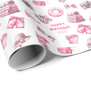 Cool Pink Summer Girls Birthday Wrapping Paper