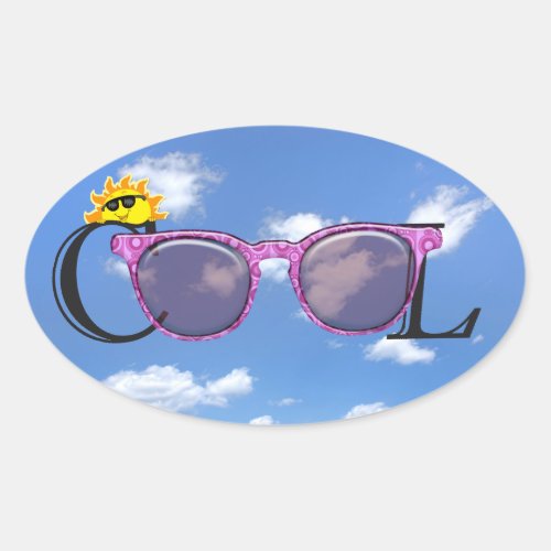 COOL pink sunglasses with sky background Oval Sticker