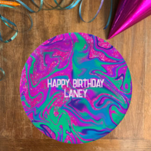 Cool Pink Teal Glitter Girl Birthday Slime Party Paper Plates