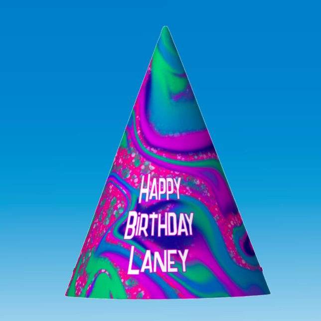 Cool Pink Teal Glitter Girl Birthday Slime Party Party Hat (Vibrant unique colorful custom Happy Birthday party hat. Add name to pink glitter groovy cool hat.

)