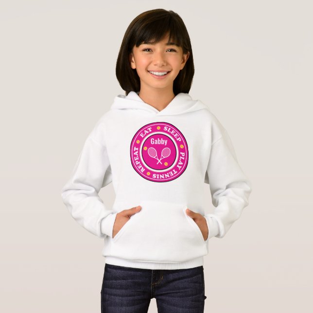 Cool pink tennis slogan with custom name hoodie (Front Full)
