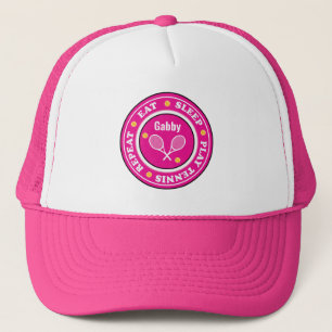 Cool pink tennis slogan with custom name pink trucker hat