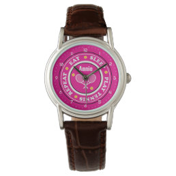 Cool pink tennis slogan with custom name watch