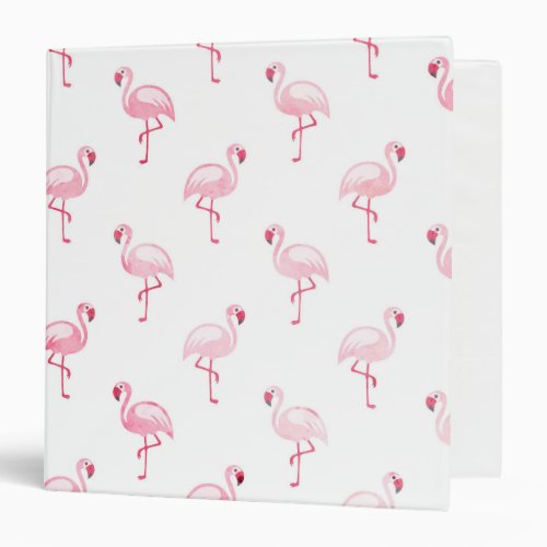Cool Pink Tropical Flamingo Pattern on White 3 Ring Binder