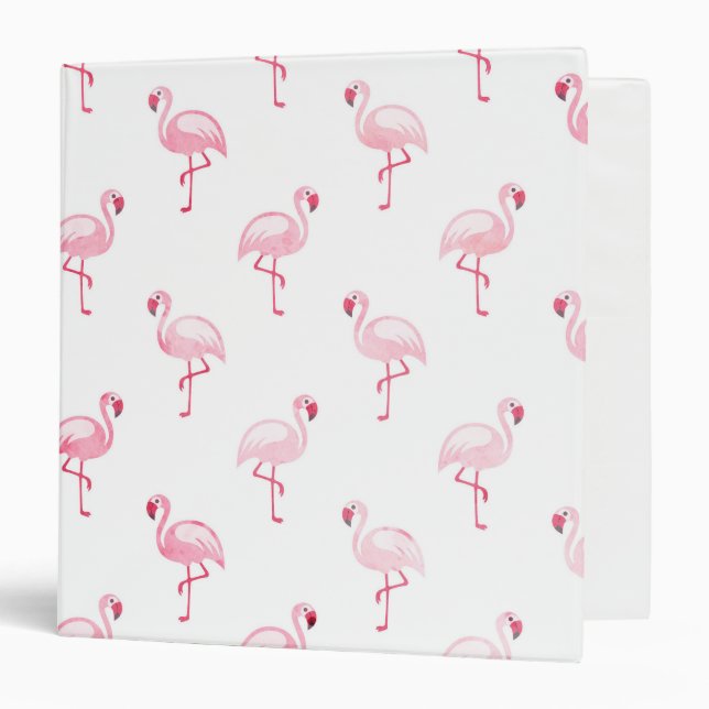 Cool Pink Tropical Flamingo Pattern on White 3 Ring Binder (Front/Inside)