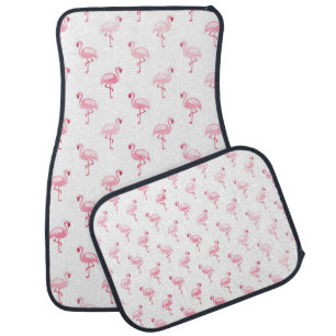 Cool Pink Tropical Flamingo Pattern on White Car Floor Mat