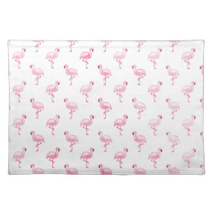 Cool Pink Tropical Flamingo Pattern on White Cloth Placemat