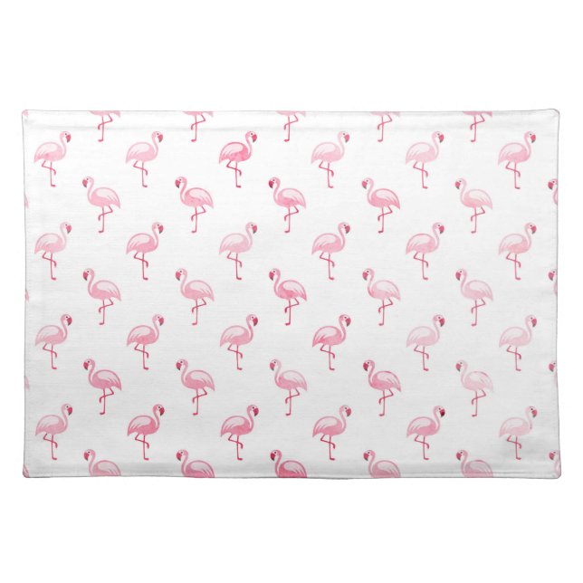 Cool Pink Tropical Flamingo Pattern on White Cloth Placemat (Front)